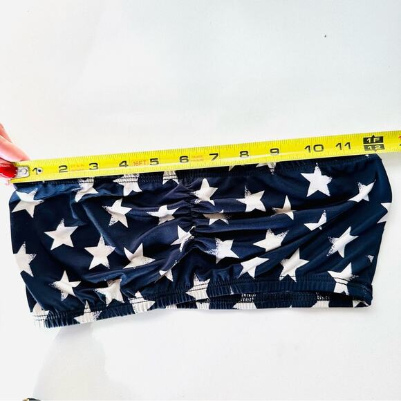 3 SEE YOU MONDAY Blue White Print Bandeau Strapless Tube Bralette Bra Crop Top S - Picture 7 of 9